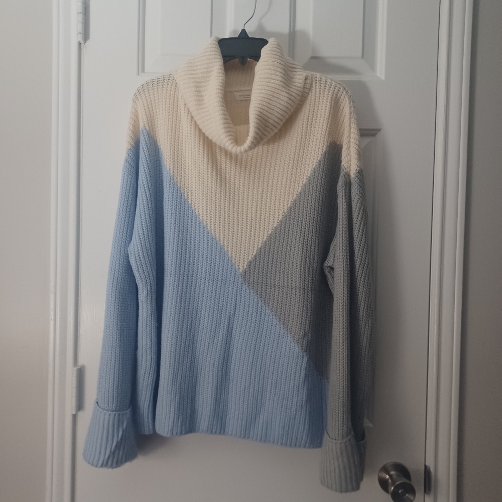 CHICSOUL Color Block Ribbed Cowl Neck Sweater Sz XL